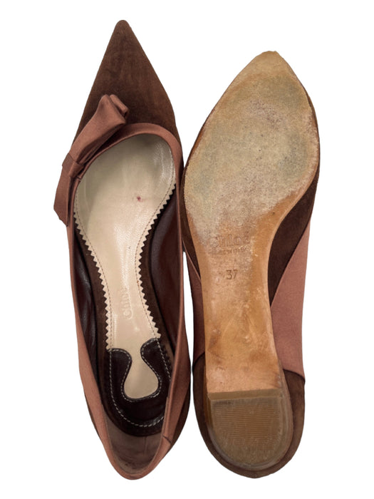 Chloe Shoe Size 37 Brown Suede Satin Detail Pointed Toe Flats Brown / 37