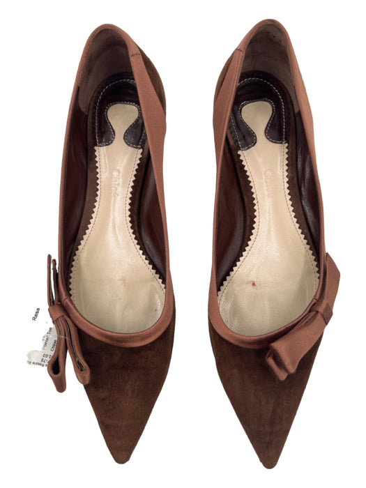 Chloe Shoe Size 37 Brown Suede Satin Detail Pointed Toe Flats Brown / 37