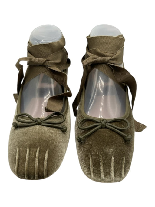 Gianni Bini Shoe Size 8.5 Olive Green Velvet Bow Block Heel Flats Olive Green / 8.5