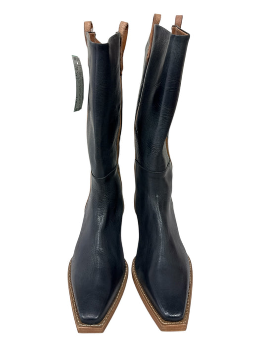 Free People Shoe Size 38.5 Black & Tan Leather Pointed Toe Pull Tab Tall Boots Black & Tan / 38.5
