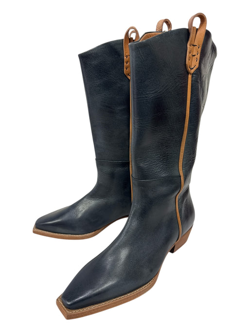 Free People Shoe Size 38.5 Black & Tan Leather Pointed Toe Pull Tab Tall Boots Black & Tan / 38.5