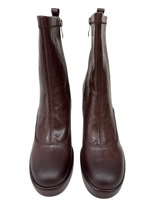 TinaCus Shoe Size 8.5 Dark Brown Leather Platform Side Zip Block Heel Boots Dark Brown / 8.5