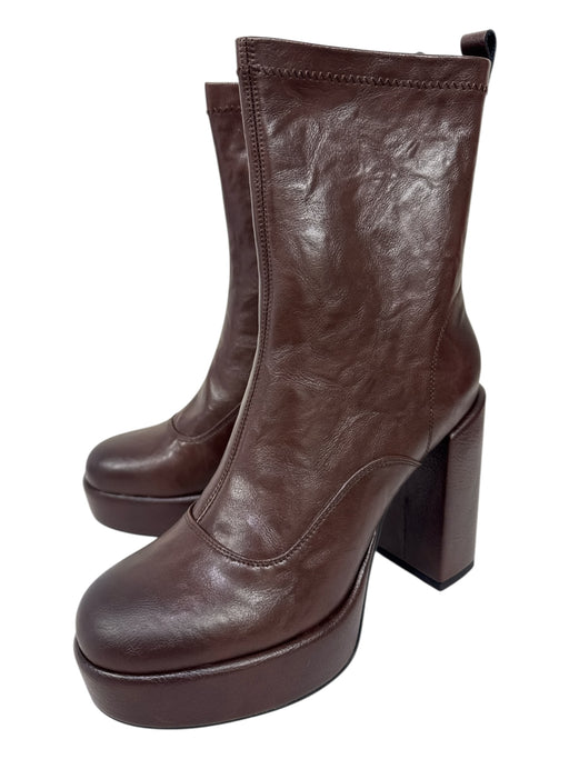TinaCus Shoe Size 8.5 Dark Brown Leather Platform Side Zip Block Heel Boots Dark Brown / 8.5