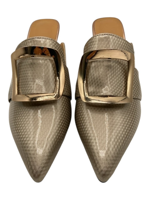 TinaCus Shoe Size 8.5 Champagne Gold Leather Patent Pointed Toe Mule Pumps Champagne Gold / 8.5