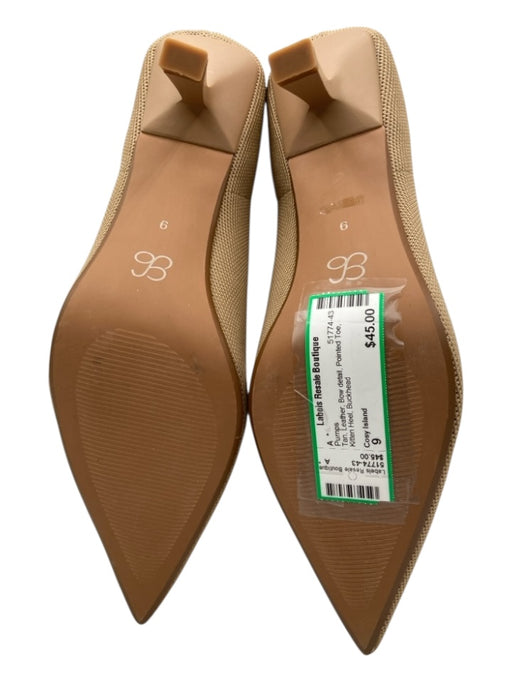 Cosy Island Shoe Size 9 Tan Leather Bow detail Pointed Toe Kitten Heel Pumps Tan / 9