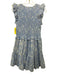 Elan Size M White & Blue Cotton Blend Eyelet Shirred Ruffle Cap Sleeve Dress White & Blue / M