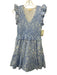 Elan Size M White & Blue Cotton Blend Eyelet Shirred Ruffle Cap Sleeve Dress White & Blue / M