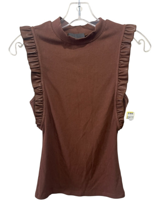 Sunday in Brooklyn Size XXS Brown Rayon Blend PU Leather Detail Sleeveless Top Brown / XXS