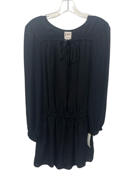 Haute Hippie Size S Black Silk Semi Sheer Long Balloon Sleeve Elastic Waist Top Black / S