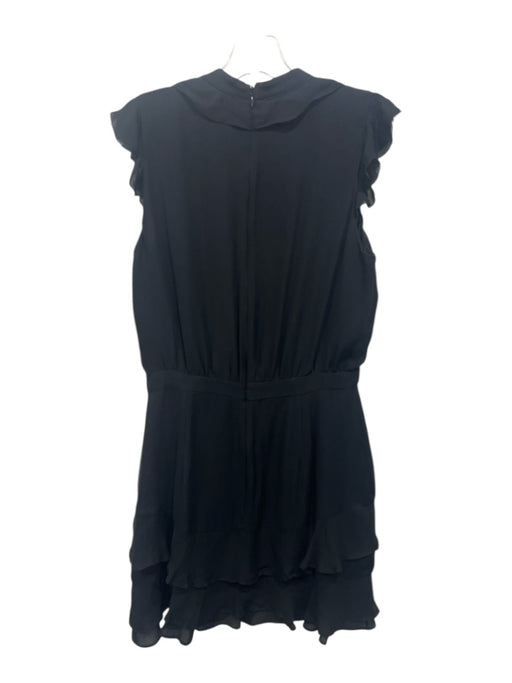 Parker Size 4 Black Silk Sleeveless Ruffle Detail V Neck Back Zip Dress Black / 4