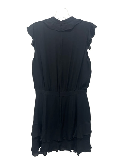 Parker Size 4 Black Silk Sleeveless Ruffle Detail V Neck Back Zip Dress Black / 4