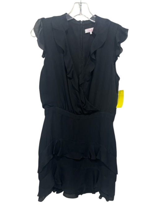 Parker Size 4 Black Silk Sleeveless Ruffle Detail V Neck Back Zip Dress Black / 4