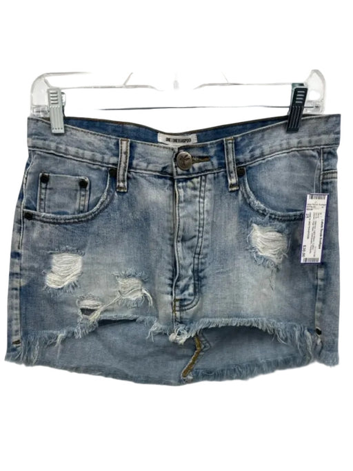 ONE X ONETEASPOON Size 25 Light Wash Cotton Denim High Rise Distressed Skirt Light Wash / 25