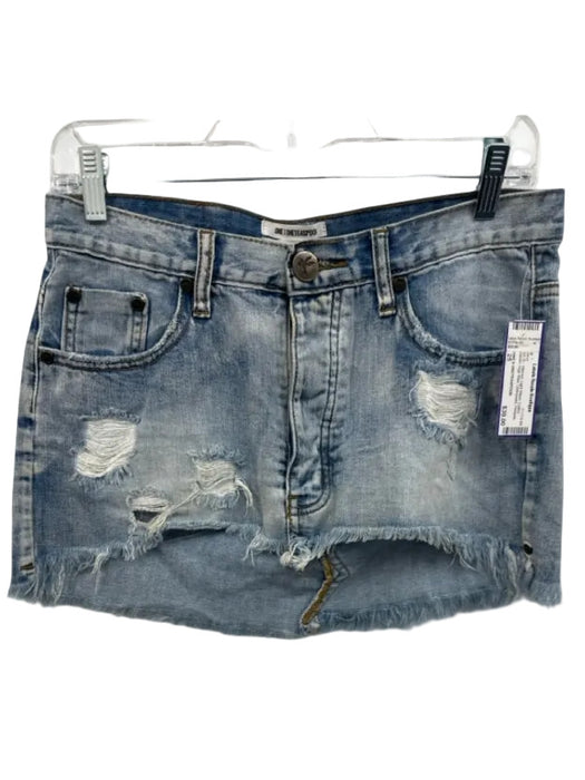 ONE X ONETEASPOON Size 25 Light Wash Cotton Denim High Rise Distressed Skirt Light Wash / 25
