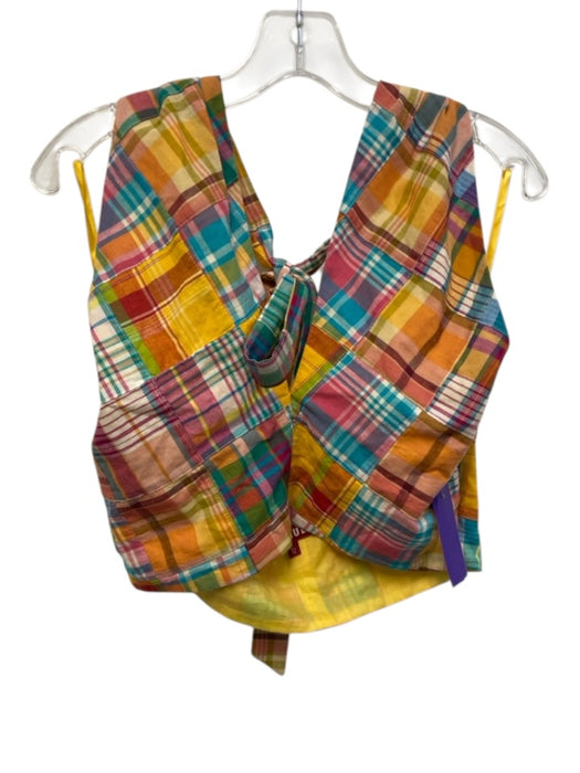 Staud Size 12 Orange, Blue, Red, & White Cotton Sleeveless Plaid Open Back Top Orange, Blue, Red, & White / 12