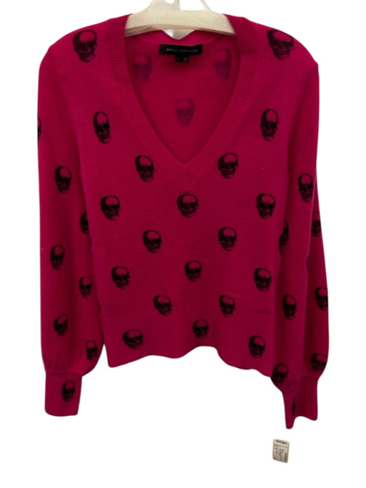 Skull Cashmere Size S Pink Cashmere Skull Print V Neck Long Sleeve Sweater Pink / S