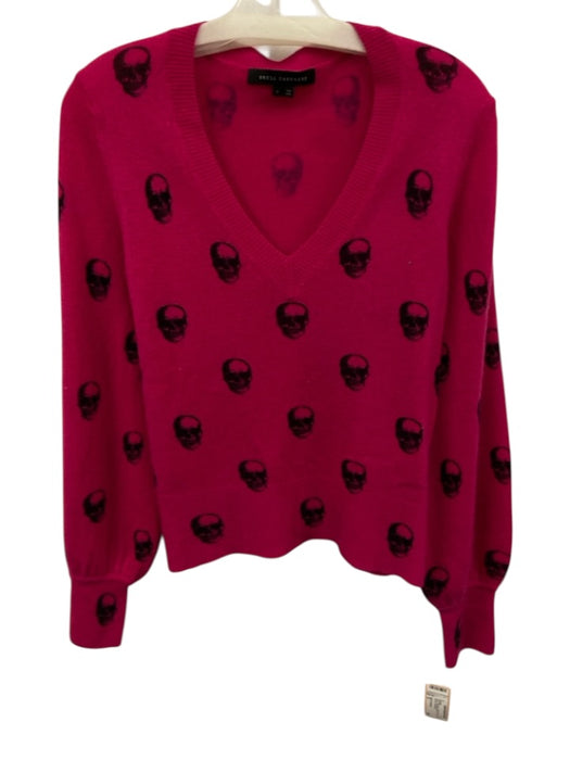 Skull Cashmere Size S Pink Cashmere Skull Print V Neck Long Sleeve Sweater Pink / S