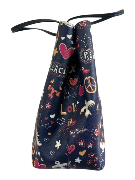 Tory Burch Navy Multi Leather Top Handle Magnetic Closure Printed Bag Navy Multi / L