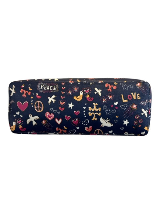 Tory Burch Navy Multi Leather Top Handle Magnetic Closure Printed Bag Navy Multi / L
