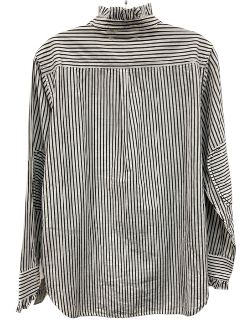 Kerri Rosenthal Size S White & Gray Cotton Embroidered Stripe Button Down Top White & Gray / S