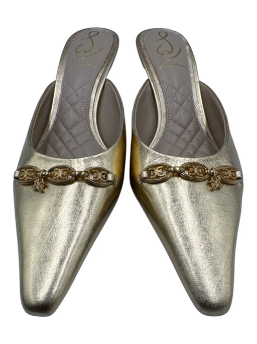 Sam Edelman Shoe Size 7.5 Gold Leather Upper Chain Link Detail Pointed Toe Pumps Gold / 7.5