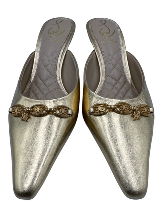 Sam Edelman Shoe Size 7.5 Gold Leather Upper Chain Link Detail Pointed Toe Pumps Gold / 7.5