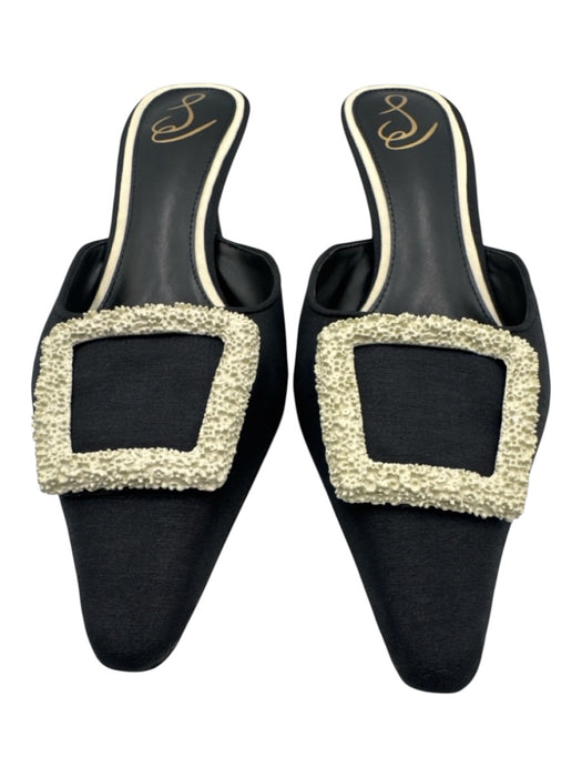 Sam Edelman Shoe Size 8.5 Black & Cream fabric upper Satin Pointed Toe Pumps Black & Cream / 8.5