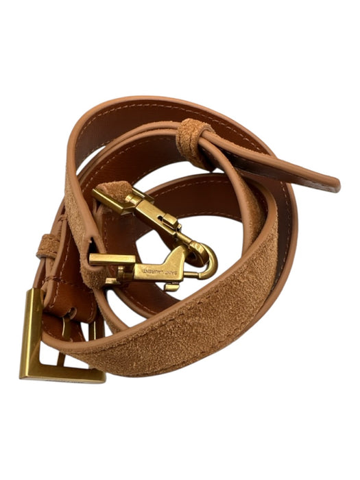 Yves Saint Laurent Chestnut Brown Suede Leather Logo Bucket Crossbody Strap Bag Chestnut Brown / Small
