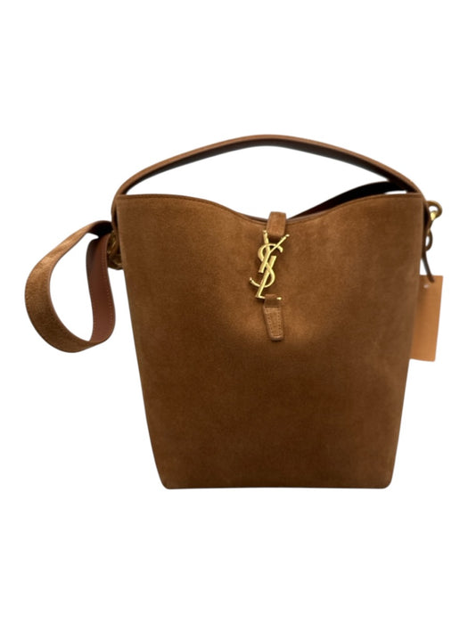Yves Saint Laurent Chestnut Brown Suede Leather Logo Bucket Crossbody Strap Bag Chestnut Brown / Small
