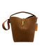 Yves Saint Laurent Chestnut Brown Suede Leather Logo Bucket Crossbody Strap Bag Chestnut Brown / Small
