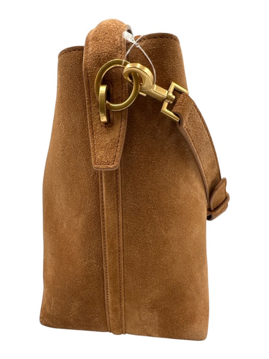 Yves Saint Laurent Chestnut Brown Suede Leather Logo Bucket Crossbody Strap Bag Chestnut Brown / Small