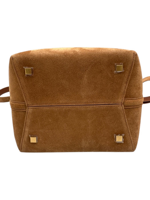 Yves Saint Laurent Chestnut Brown Suede Leather Logo Bucket Crossbody Strap Bag Chestnut Brown / Small