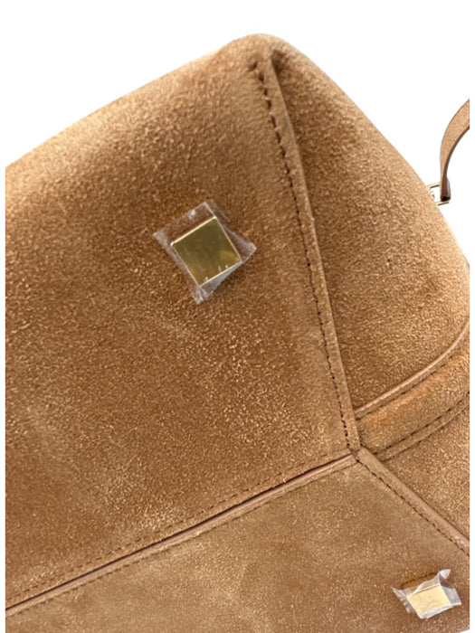 Yves Saint Laurent Chestnut Brown Suede Leather Logo Bucket Crossbody Strap Bag Chestnut Brown / Small