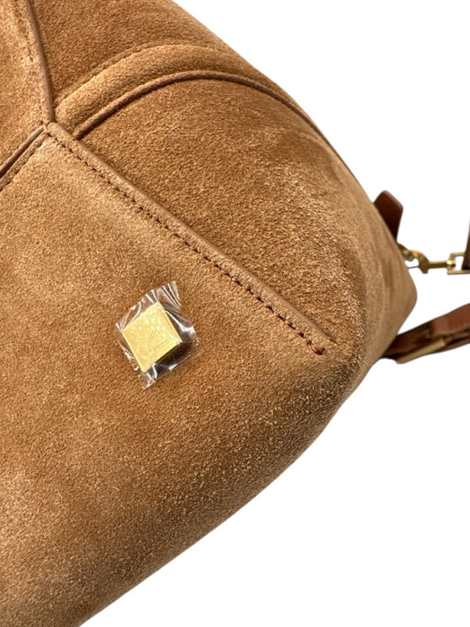 Yves Saint Laurent Chestnut Brown Suede Leather Logo Bucket Crossbody Strap Bag Chestnut Brown / Small