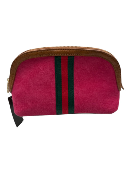 Shiraleah Pink & Multi Leather Striped Pouch Clutch Pink & Multi