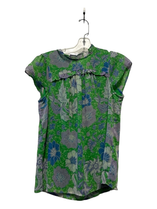 Joie Size S Green & Purple Polyester Metallic Floral Top Green & Purple / S