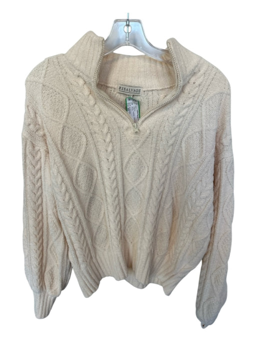 PJ Salvage Size XS Cream Polyester Cable Knit Half Zip Sweater Cream / XS