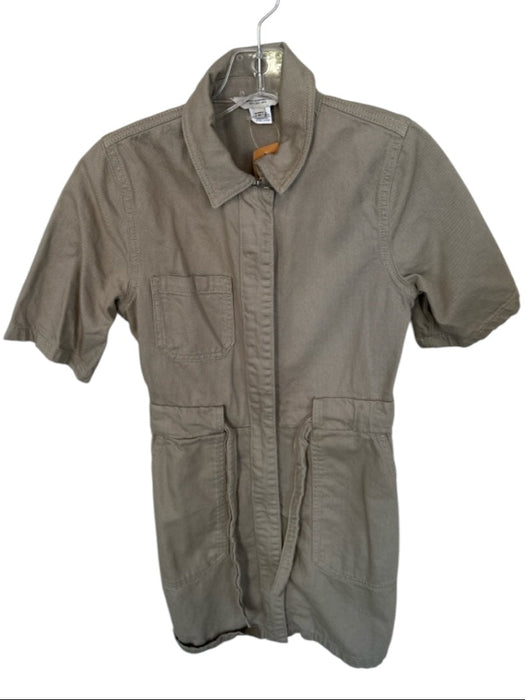 French Connection Size 2 Khaki Cotton Short Sleeve Full ZIp Dress Khaki / 2