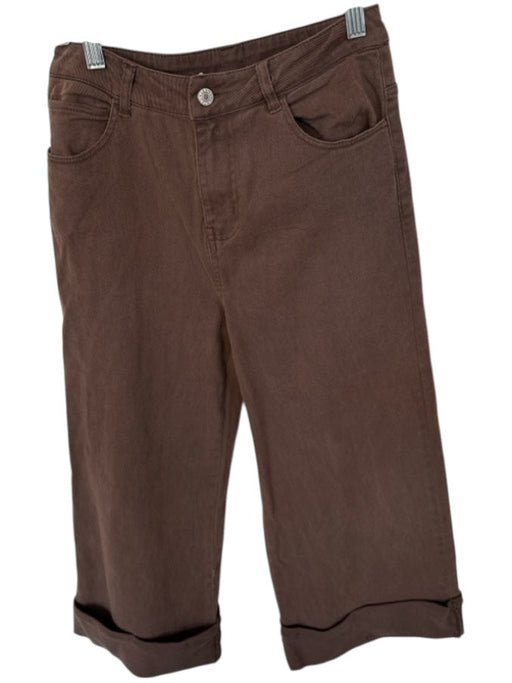 Entro Size S Brown Cotton Blend High Waist Wide Leg Cropped Cuffed Jeans Brown / S