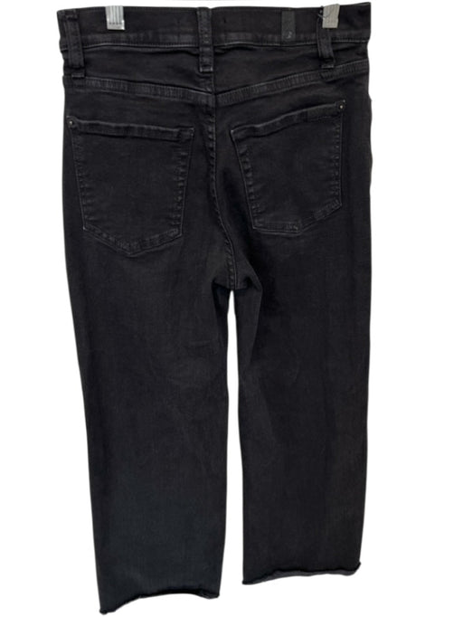 7 For All Mankind Size 24 Black Cotton Blend High Waist Wide Leg Raw Hem Jeans Black / 24