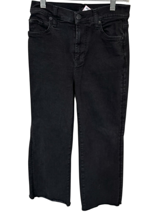 7 For All Mankind Size 24 Black Cotton Blend High Waist Wide Leg Raw Hem Jeans Black / 24