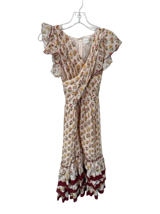 Anna Cate Size XS Tan & Green Cotton Flutter Sleeves Botanical Ruffles Dress Tan & Green / XS