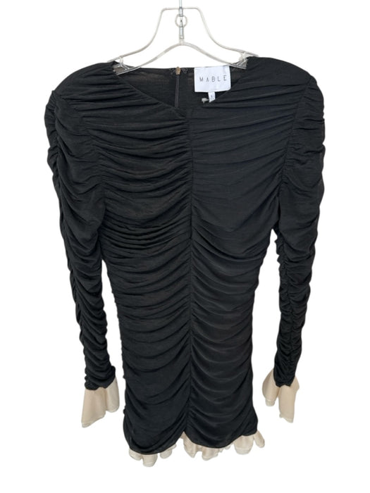 Mable Size S Black & Cream Polyester Long Bell Sleeve Gathered Back Zip Dress Black & Cream / S