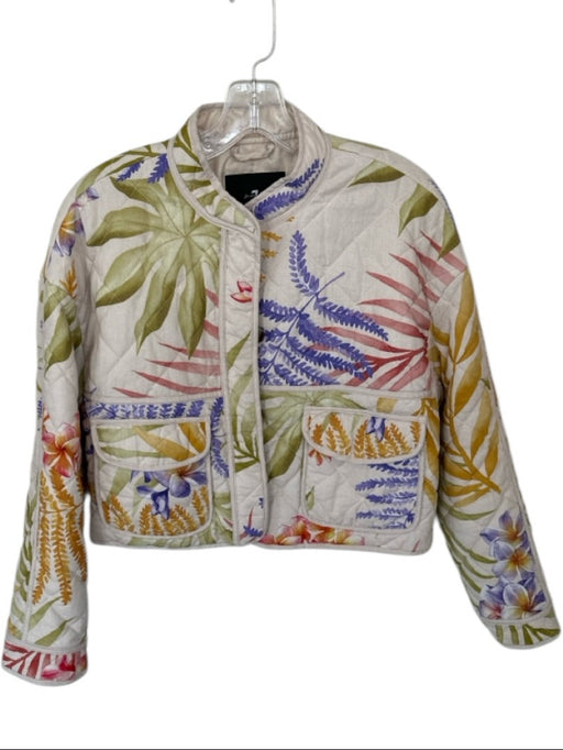 7 For All Mankind Size M Taupe & Multi Cotton Quilted Botanical Cropped Jacket Taupe & Multi / M