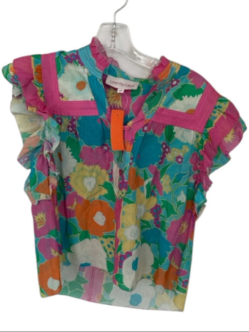 Love The Label Size XS Pink & blue Cotton & Viscose Flutter Sleeves Top Pink & blue / XS
