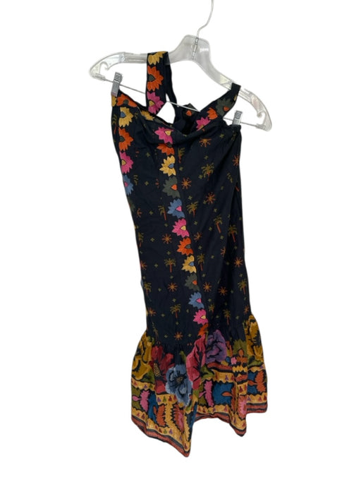 Farm Rio Size XSP Black & Multi Cotton Strapless Back Tie Flowers Maxi Dress Black & Multi / XSP