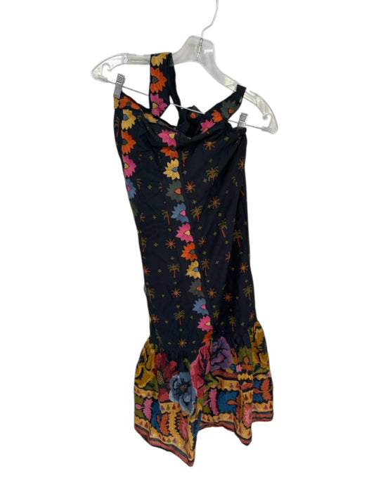 Farm Rio Size XSP Black & Multi Cotton Strapless Back Tie Flowers Maxi Dress Black & Multi / XSP