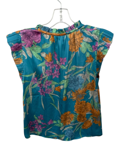Current Air Size XS Teal & Purple Polyester Flutter Sleeves Botanical Top Teal & Purple / XS