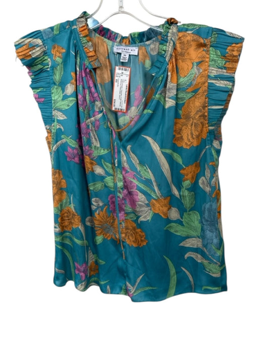 Current Air Size XS Teal & Purple Polyester Flutter Sleeves Botanical Top Teal & Purple / XS