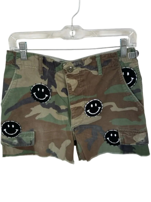 Rank & Sugar Size S Green & Brown Cotton Patches Camo Cut Off Shorts Green & Brown / S